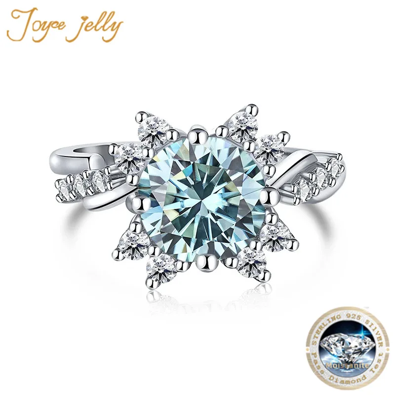 JoyceJelly Sterling S925 Silver Ring With 2 Carat Colorful Moissanite Women's Luxury Wedding Jewelry Snowflake Design Size5-9