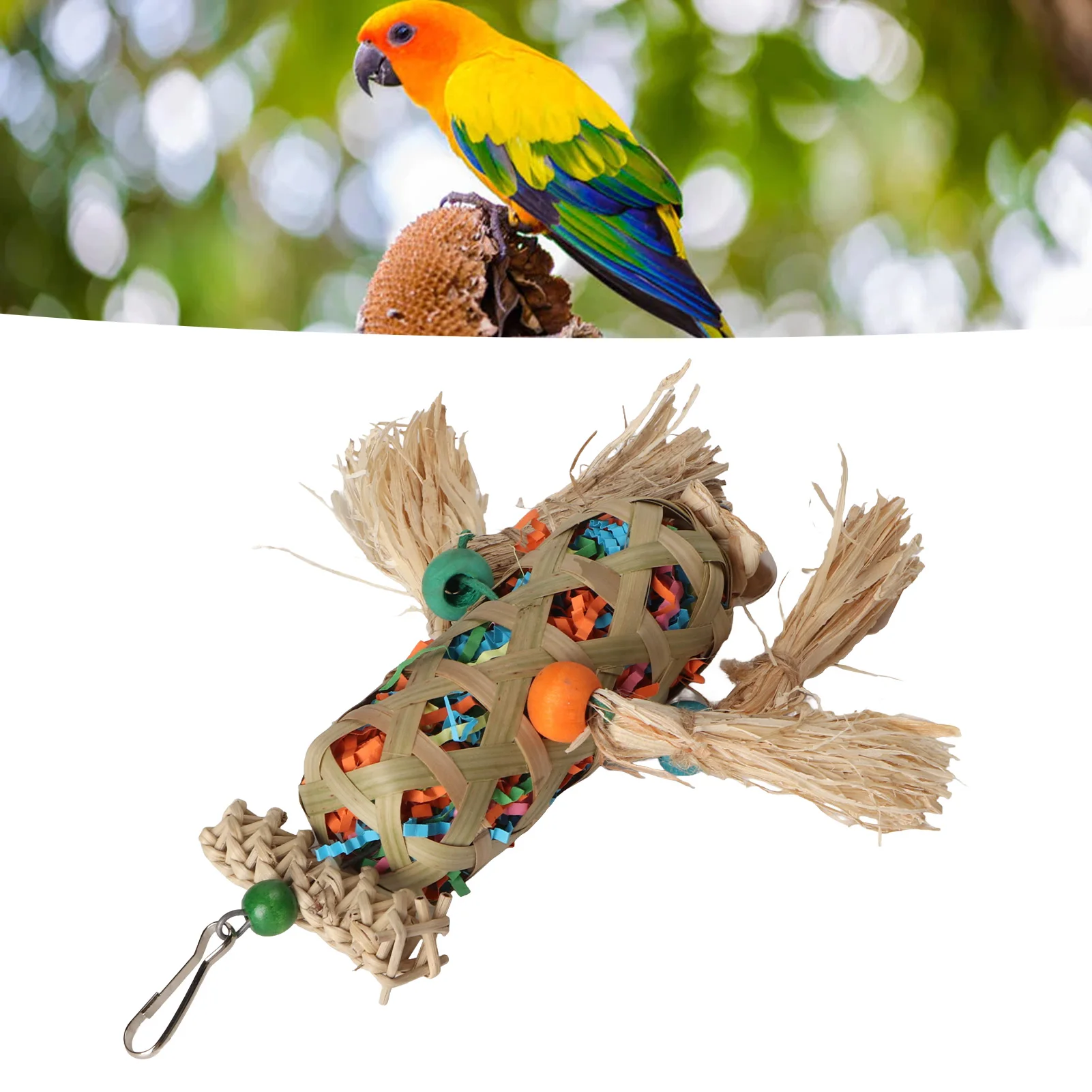 Foraging Shredding Bird Toys Bamboo Woven Corn Silk Relieve Boredom Parrot Chewing Toys For Cockatiel Parakeets