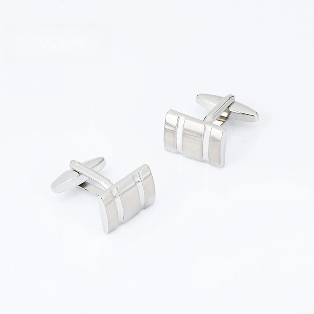 Two Tone Option Simple Striped Metal Cufflinks Two Tone Metal Rectangular Sleeve Nail Business Formal French Shirt Accessories