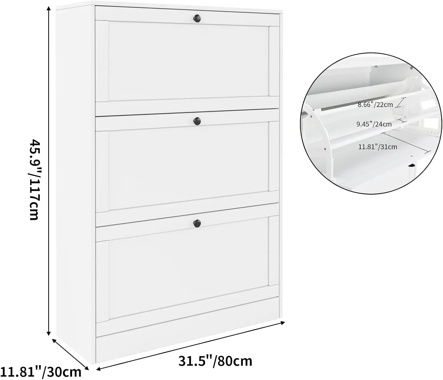 Shoe Storage Cabinet, Three Flip Drawers Organizer, Freestanding Entryway Footwear Rack, Adjustable Shelf Wooden Cupboard, Modern Narrow Hallway Stand, Clean Minimalist White