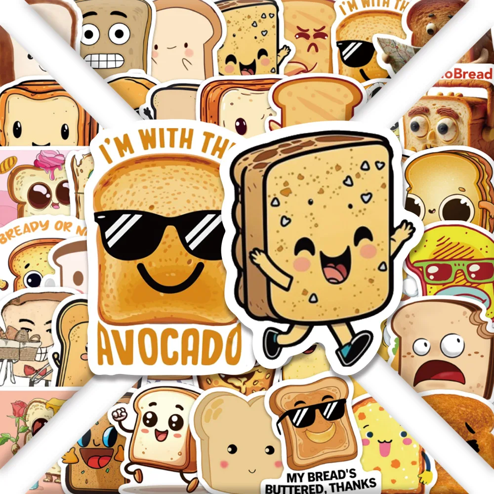 

10/30/50PCS Fun Bread Cartoon Graffiti Stickers Creative Food Decal DIY Luggage Phone Guitar Skateboard Waterproof Sticker Toys