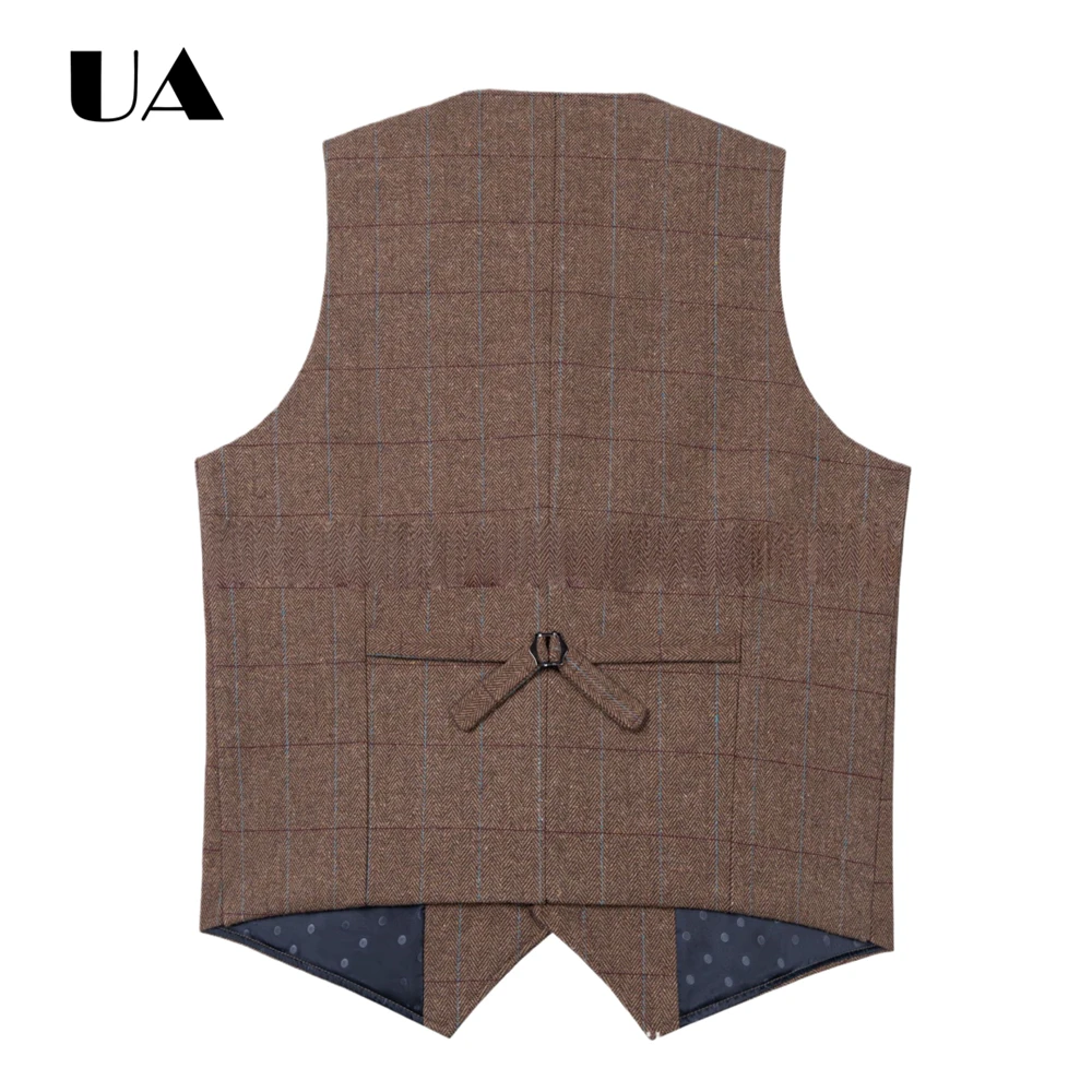 Blue Plaid Men's Waistcoat Wool-blend Plaid Fabric Chest Pocket Ideal for Formal Events, Wedding, Prom Party