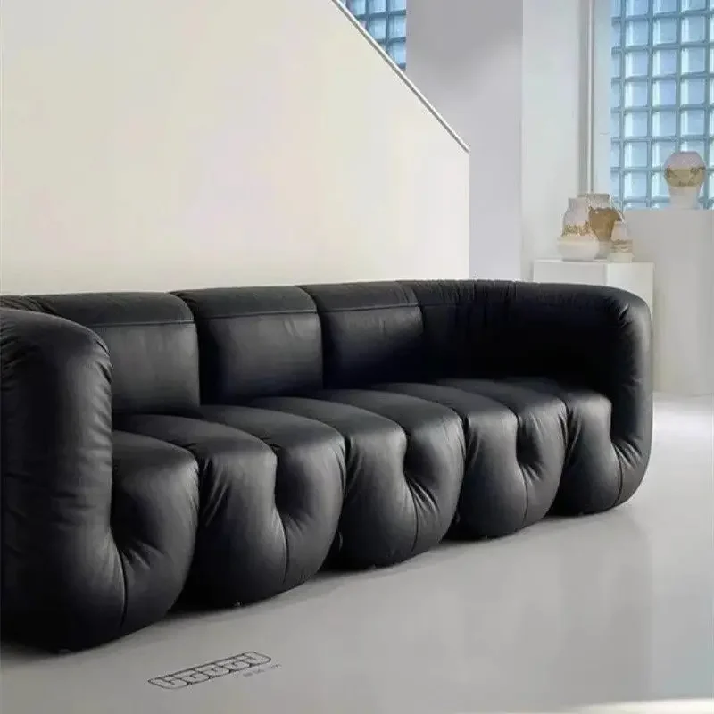 TT retro black leather art sofa medieval fist U-shaped module sofa