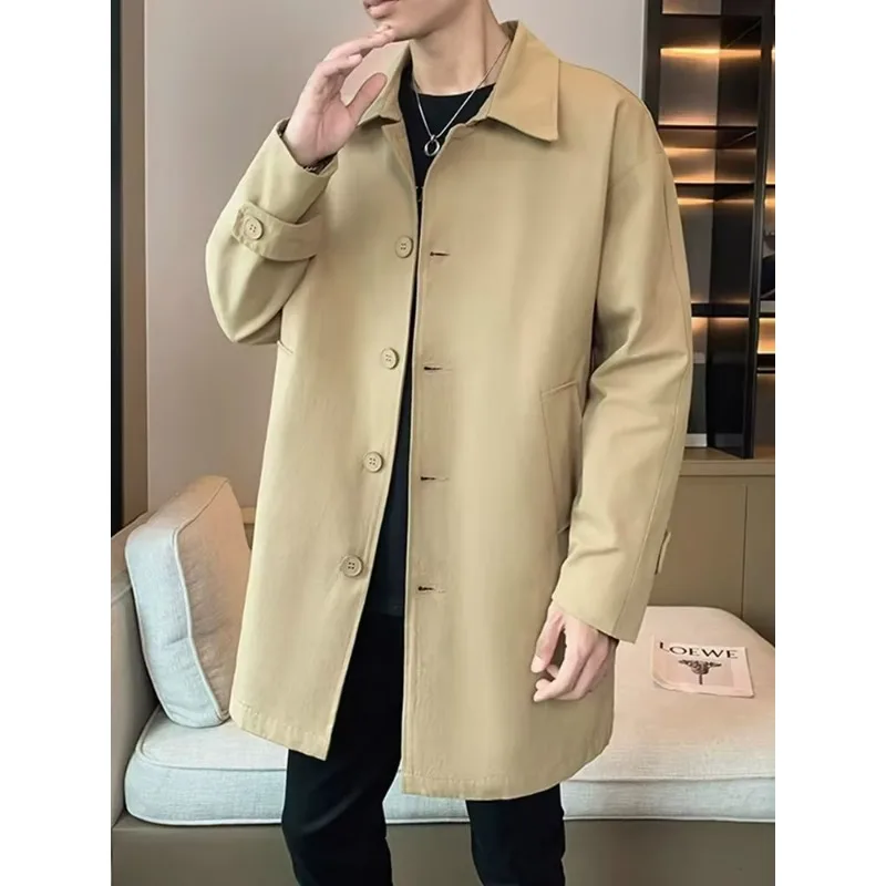 

Men Jacket Turndown Collar Korean Style Fashion Comfort Trench Coat Premium Single Row Button Travel Windproof Autumn Men Coats