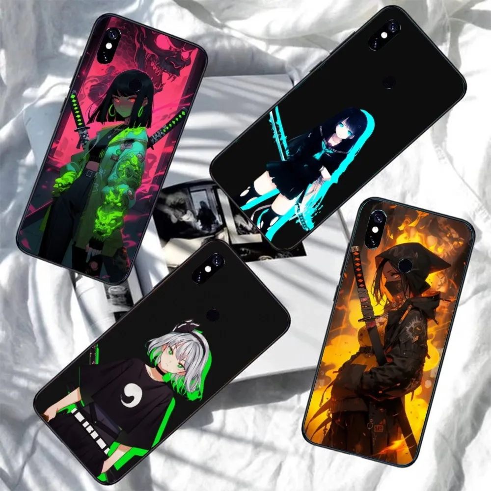 Weapon Sword Girl Mobile Cell Phone Case for Xiaomi Redmi Note 12 11 10 9T 8 7 Pro 9 9A 9C 8 Black Soft Phone Cover Funda