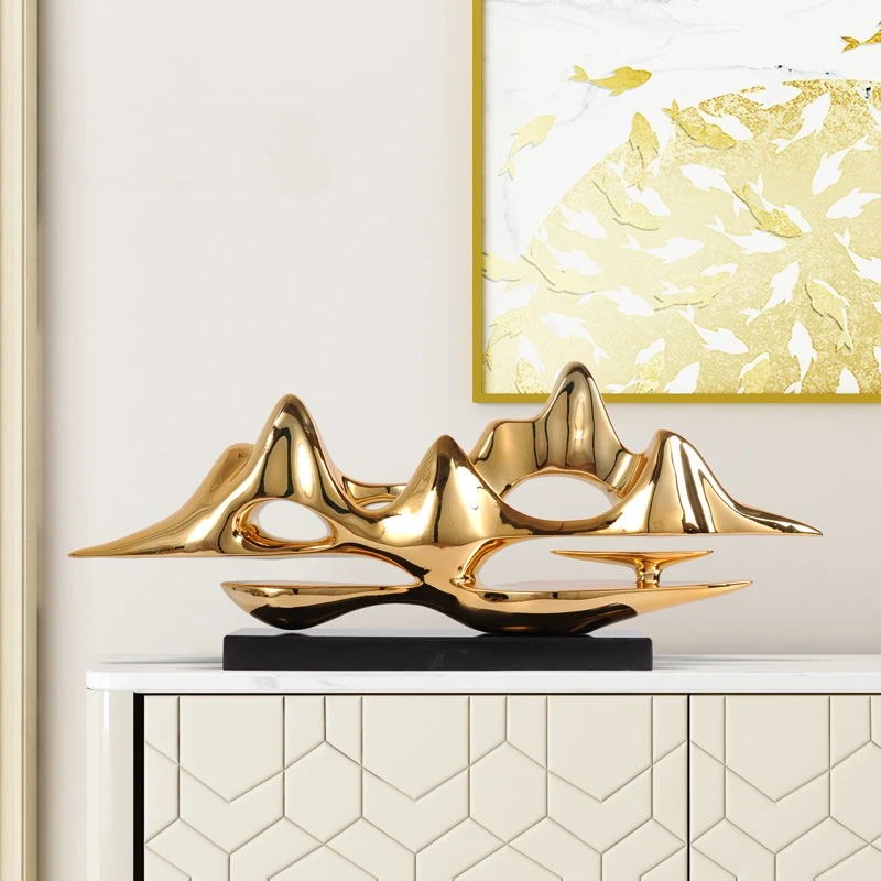 oo-Modern Luxury Home Decor Figurine Resin Rockery Statue Large Size Feng Shui Sculpture Crafts Living Room Entrance Decoration