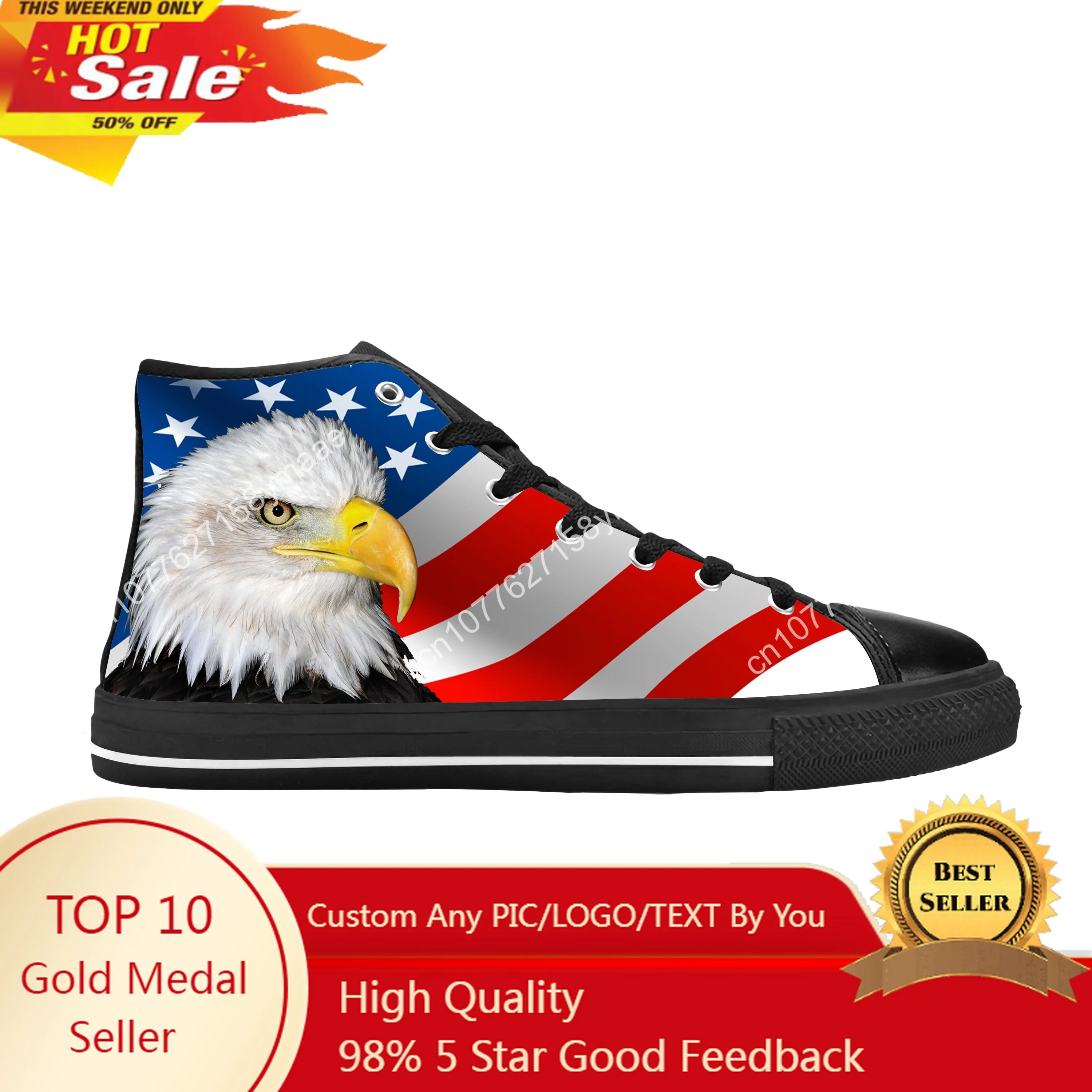 

American Flag Eagle Bald America USA Patriotic Casual Cloth Shoes High Top Comfortable Breathable 3D Print Men Women Sneakers