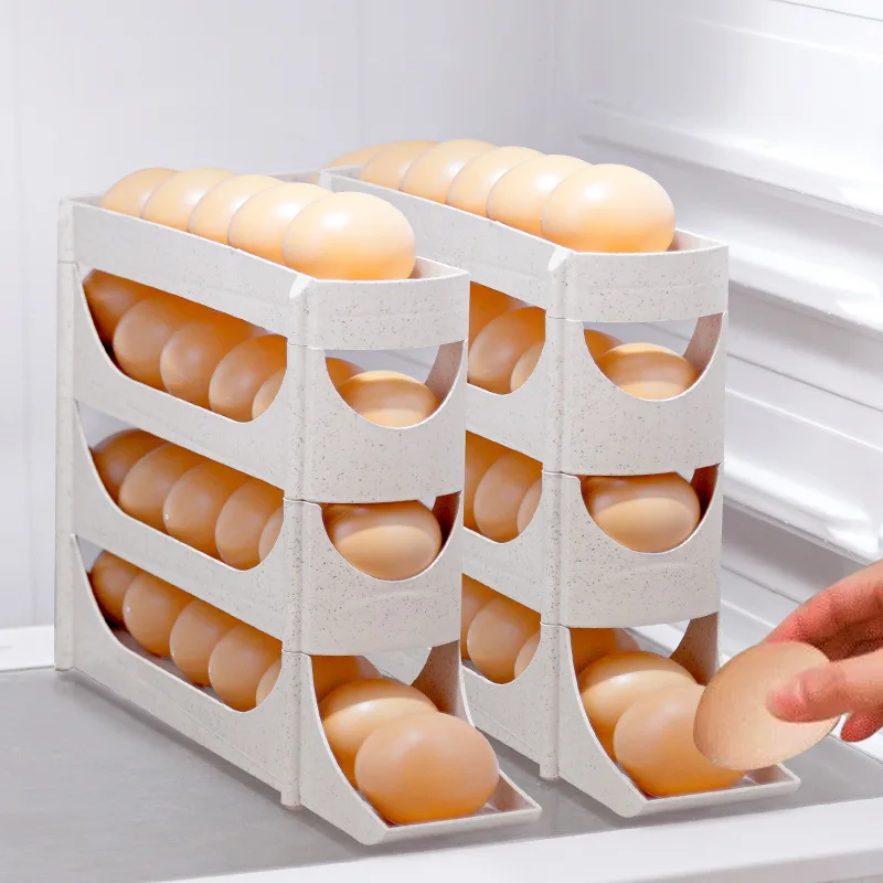 

Rolling egg storage box Automatic kitchen refrigerator side door slide roller egg holder for household egg holder