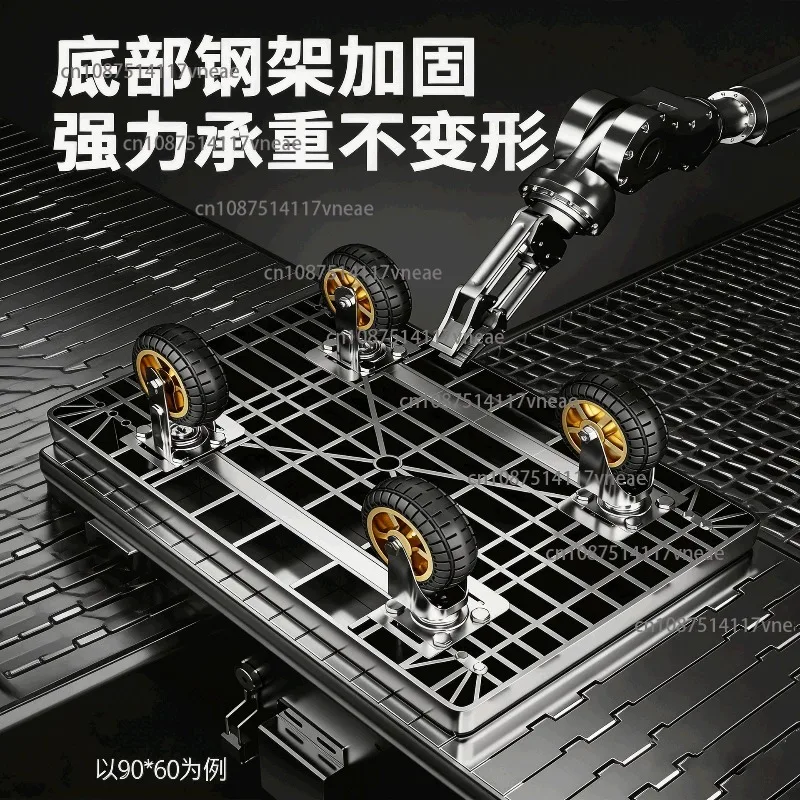 Iron Foldable Four-Wheel Cage Platform Trolley with Removable Fence - Heavy Duty Warehouse & Home Moving Cart
