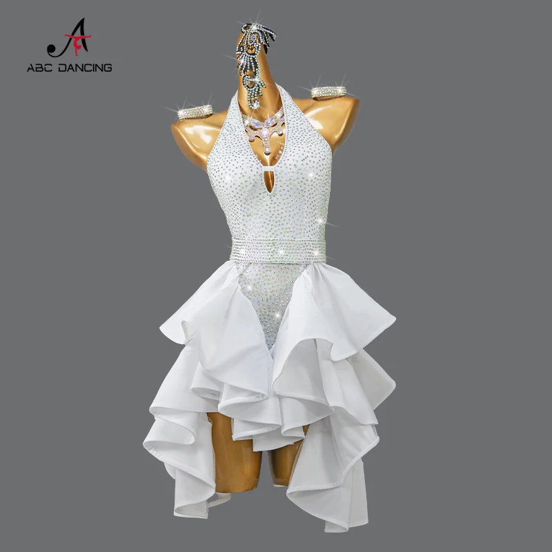 

2024 Latin Dance Dress White Professional Senior Women's Competition Skirt Ballroom Practice Wear Line Suit Female Clothing Prom