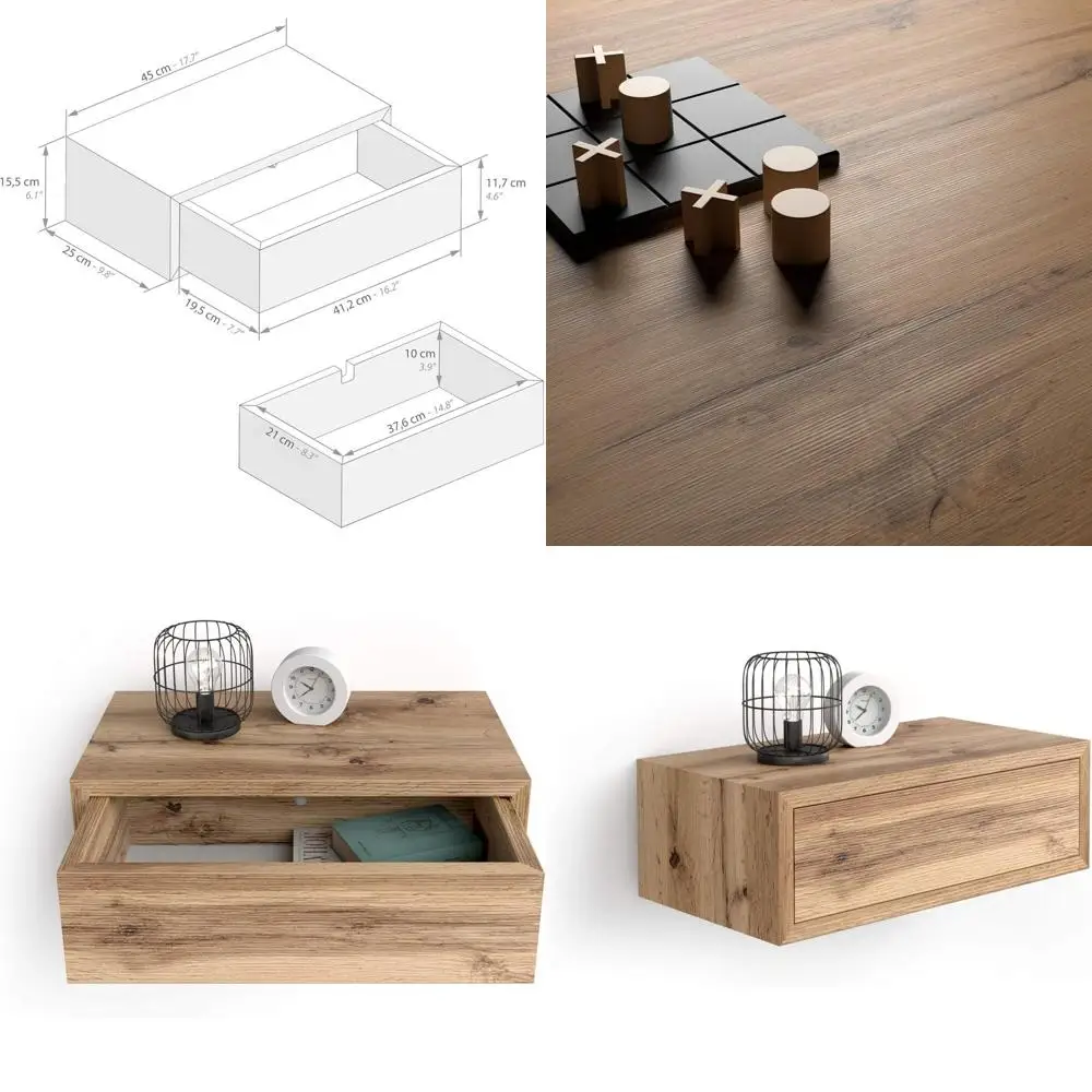 

Floating Nightstand in Rustic Oak, Crafted in Italy