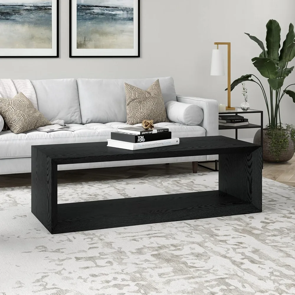 

58-inch Rectangular Coffee Table with Open Shelving,Customizable