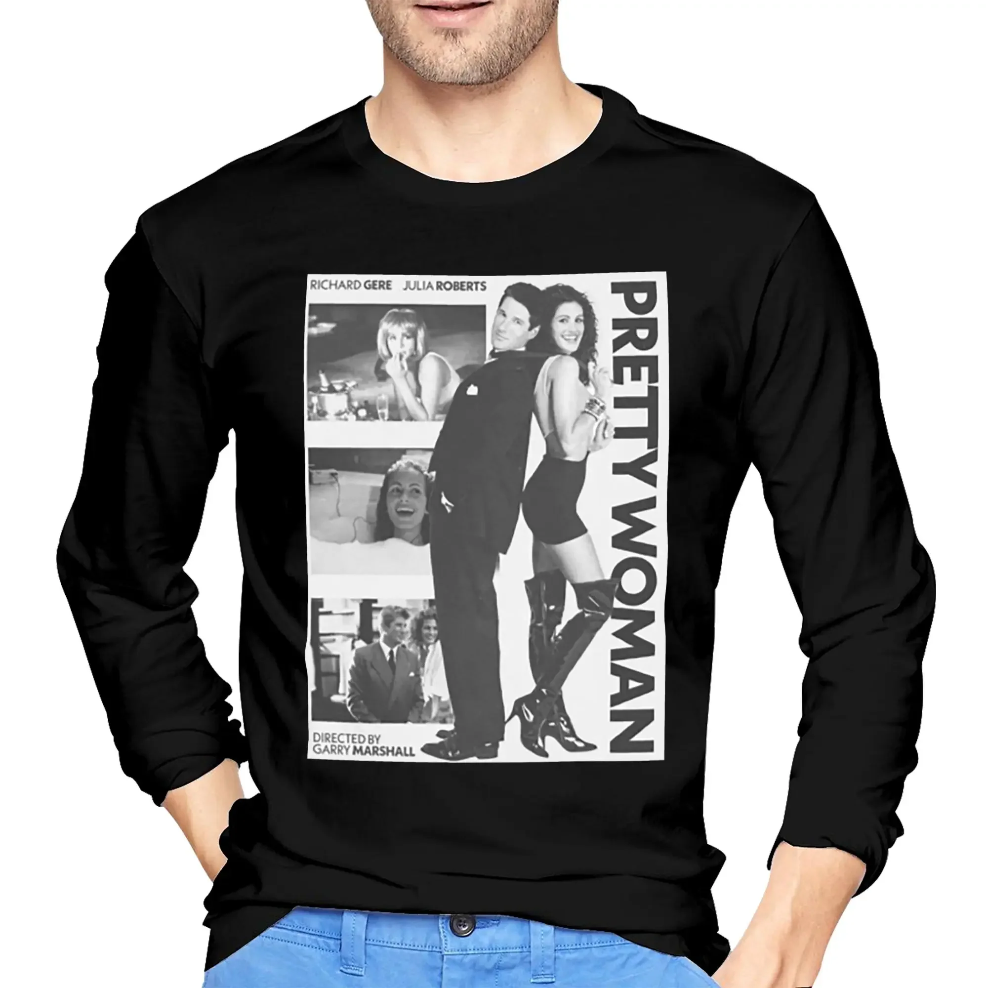 

Pretty woman 1990 Men's Long Sleeved T-shirt Casual Round Neck T shirts Spring and Autumn Men tops