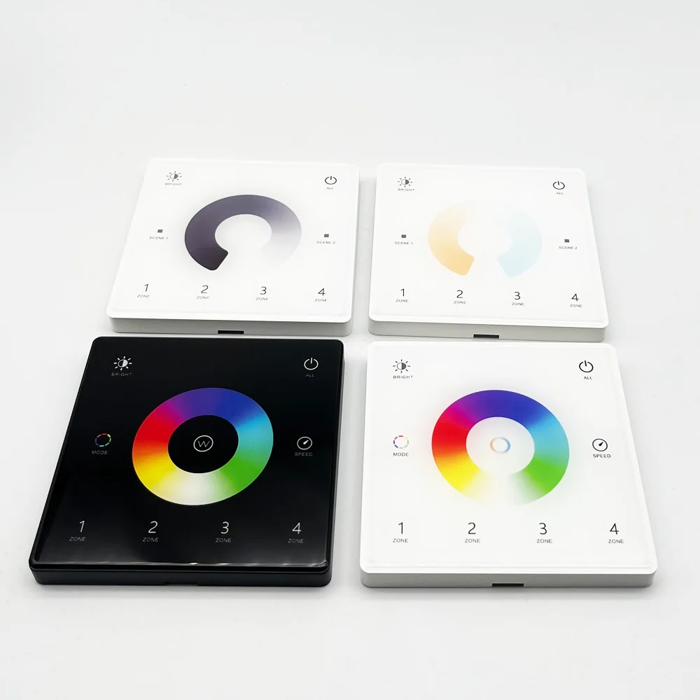 Tuya Wifi LED Dimmer DC12V 24V CCT/RGB/RGBW/RGBCCT LED تحكم 2.4G RF 4-زون لوحة الحائط الزجاجية يعتم الحياة الذكية لـ Alexa