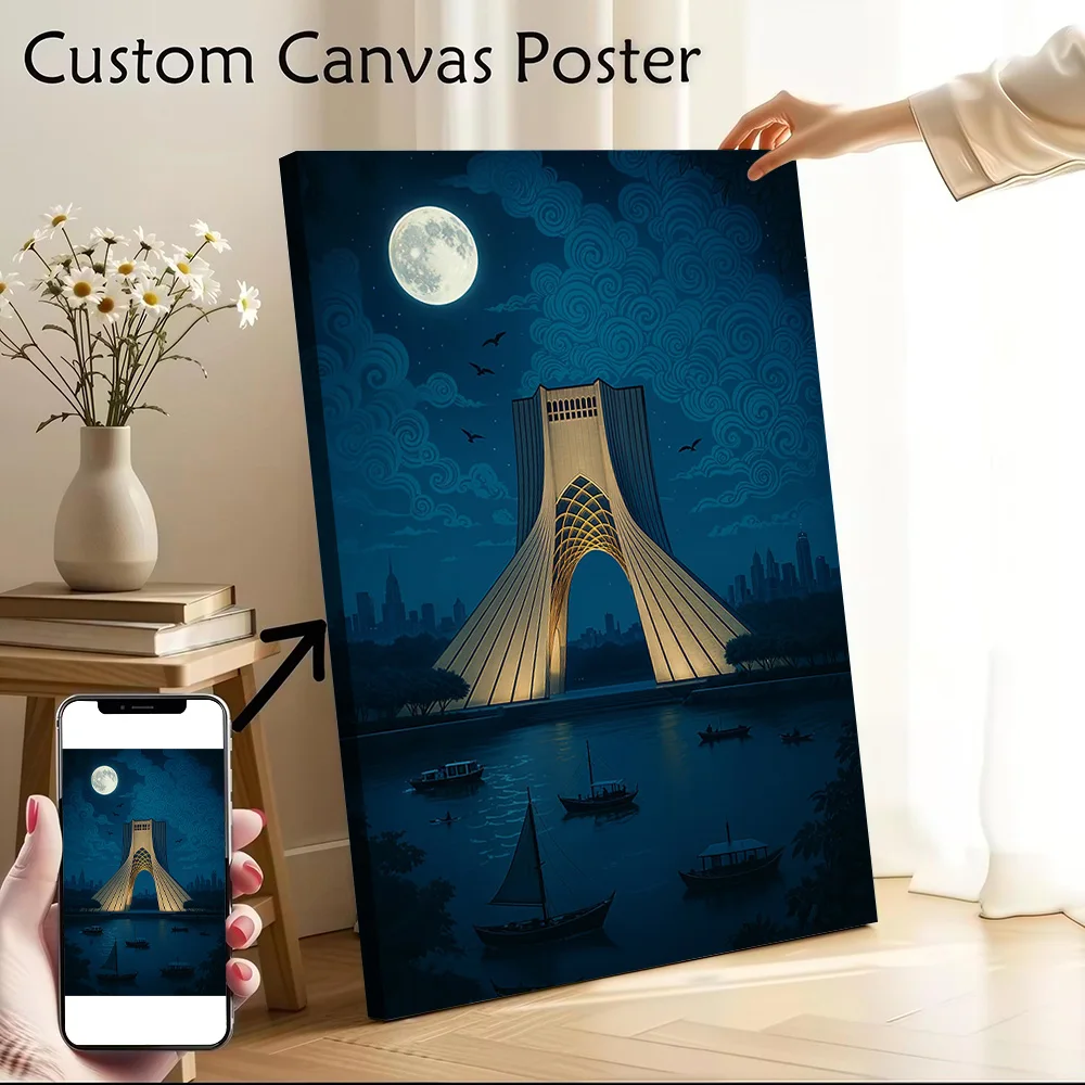 Azadi Tower By Moonlight Poster Customizable Printed Canvas Painting for Pictures Wall Art Decorative Paintings Gamer Decoration