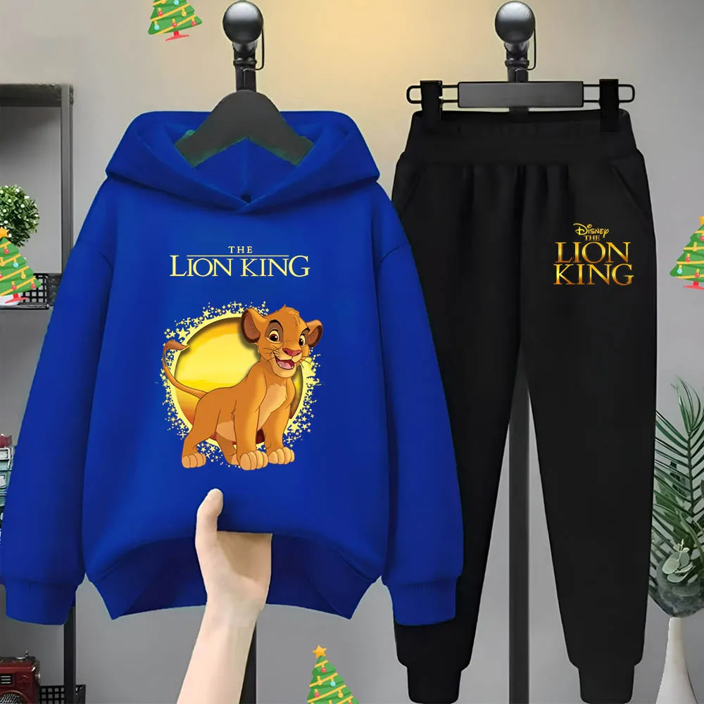 Spring Fall Soft and comfortable children's set cartoon printed Lion King hoodie and two-color pinched feet tracksuit Disney