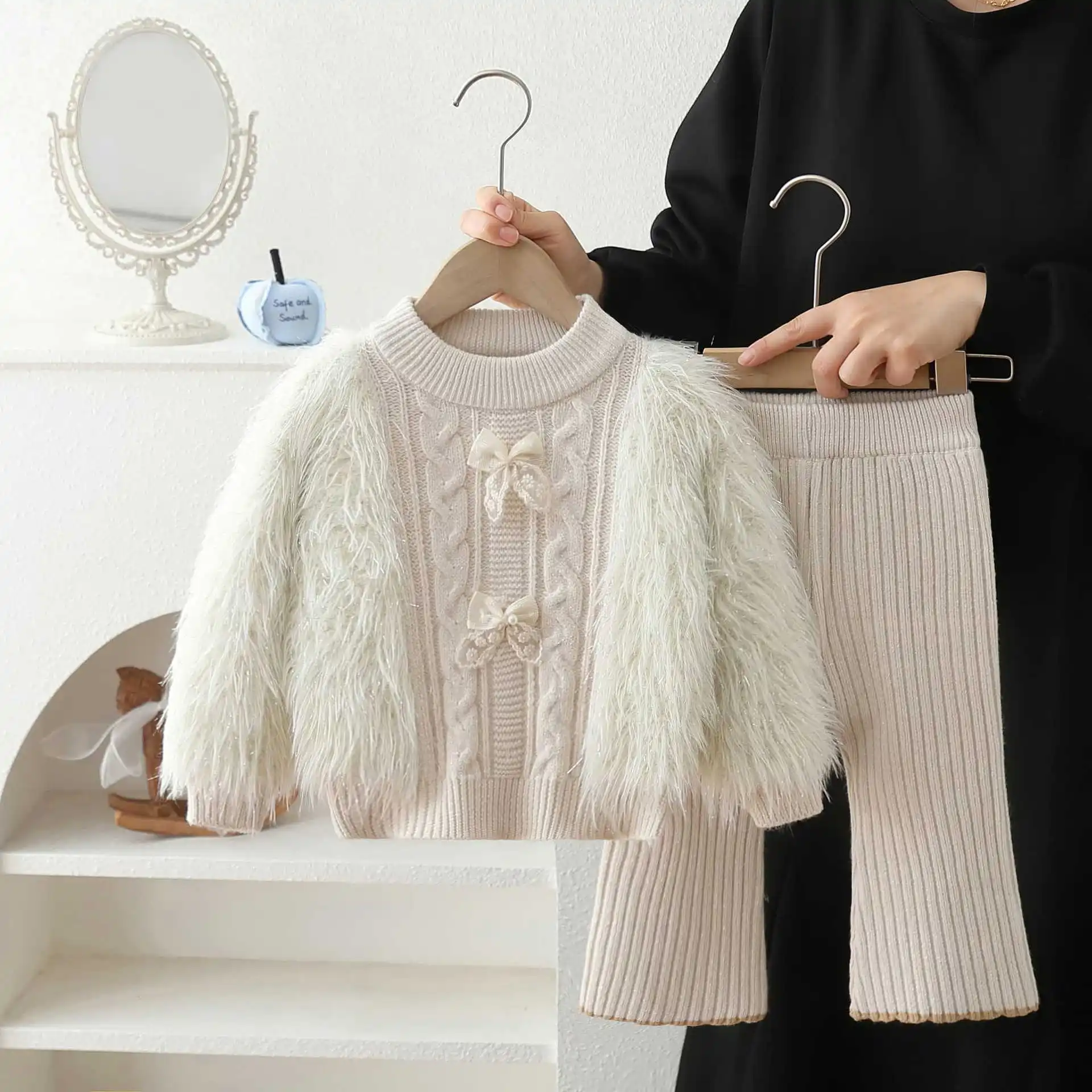 Girls Knitted Clothes Sets Spring Autumn Children Woolen Jersey Sweaters Pants 2pcs Princess Suit For Baby Fashion Outfits Kids