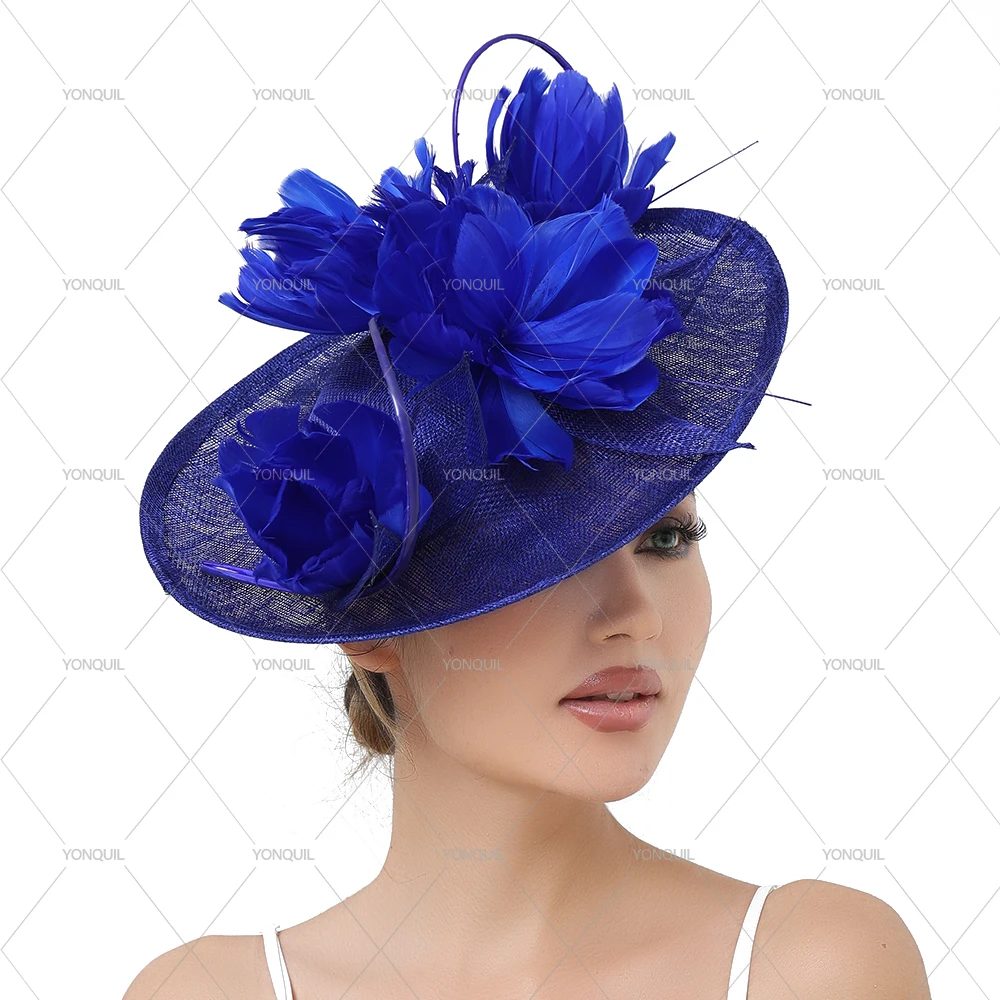 High-Quality Sinamay Ladies Elegant Fascinator Hat with feather flower Headwear And Hairpin Bridal Accessory for Cocktail Party