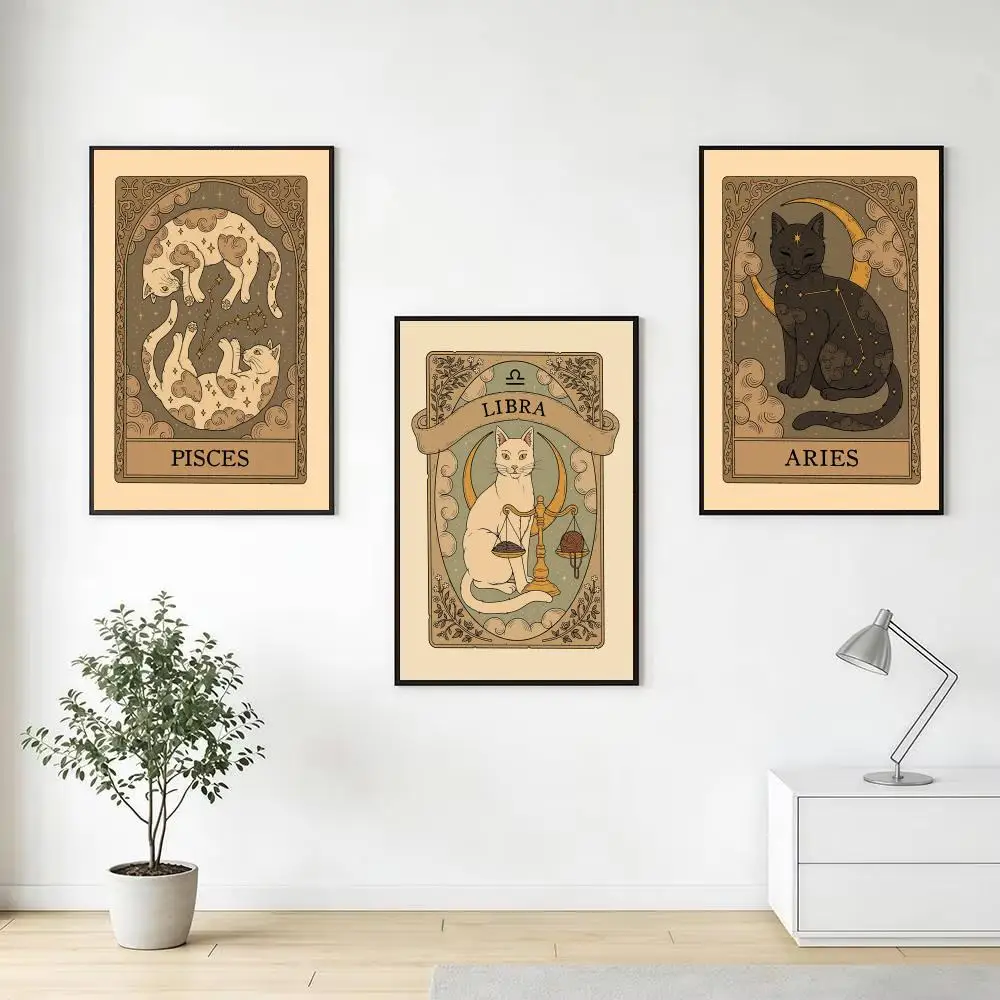 The Twelve Zodiac Signs Cat Poster Aesthetic Wall Art Canvas Room Decoration Items Bedroom Decor