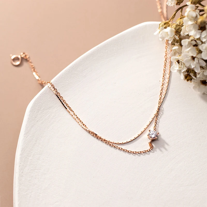 Modian Silver Simple Double Layer Anklets For Women Summer Trendy 925 Sterling Silver Foot Jewelry Fashion Style Leg Bracelet