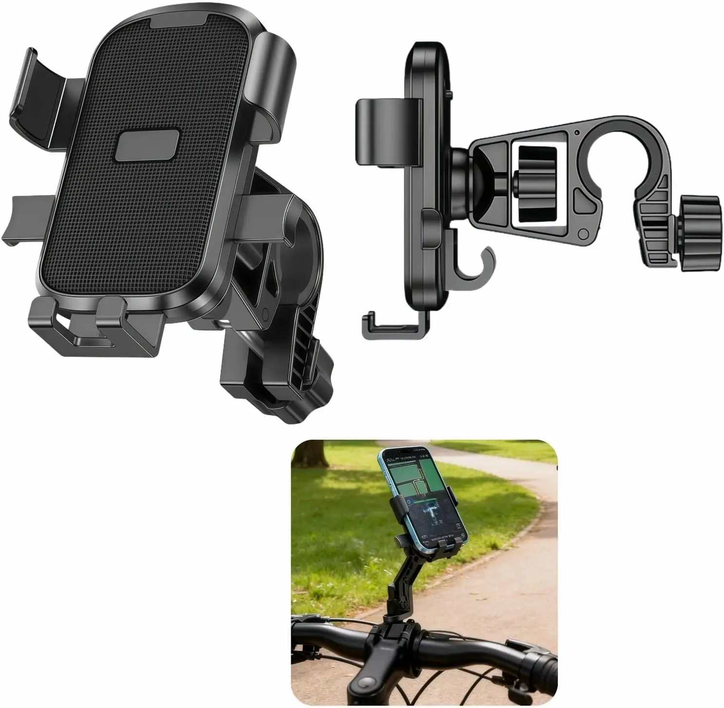 Motorcycle Bike Phone Mount with 360° Rotation, Anti-Shake Silicone Grip, Universal Handlebar Mount 20-32mm, Phone Holder
