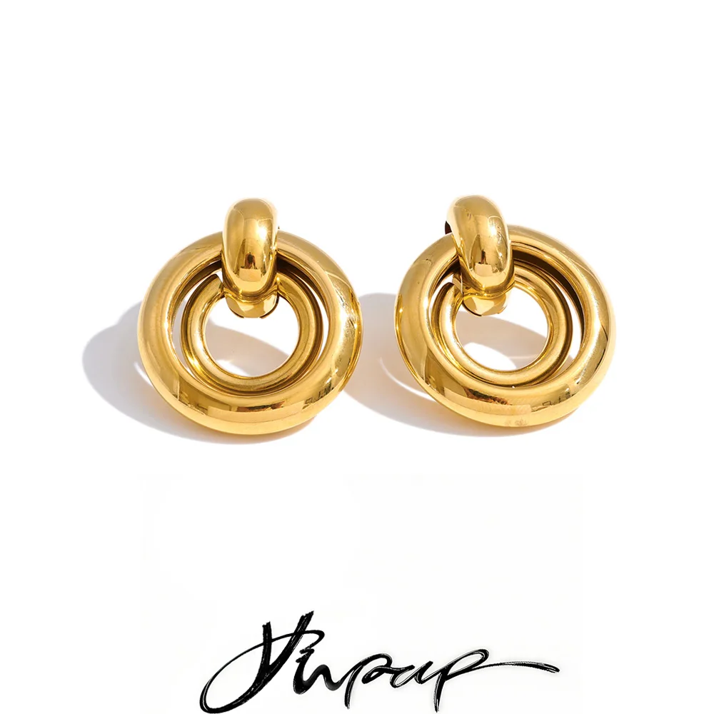 Yhpup Stainless Steel Round Stud Earrings 2026 Golden Platinum PVD Plated Popular High Quality Daily Unique Jewelry Waterproof