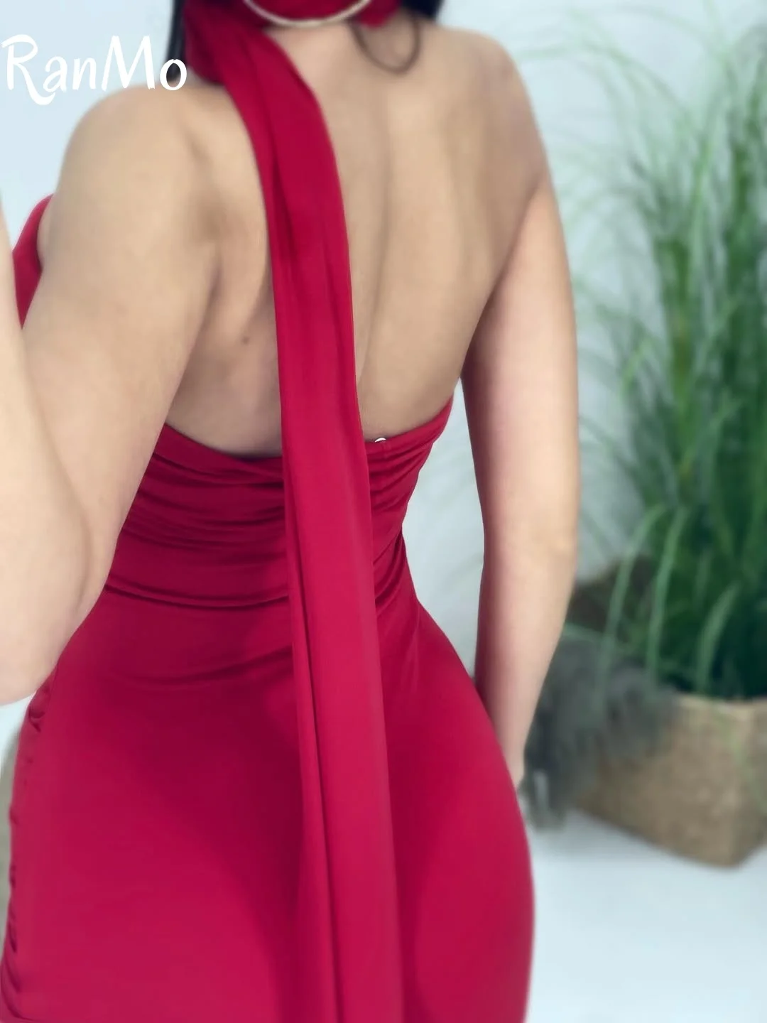 فستان سهرة حديث مخصص بكتف واحد بدون أكمام من Ranmo عالي الجودة من الجيرسيه للحفلات الراقصة وأشرطة مزاجية رداء حفلات