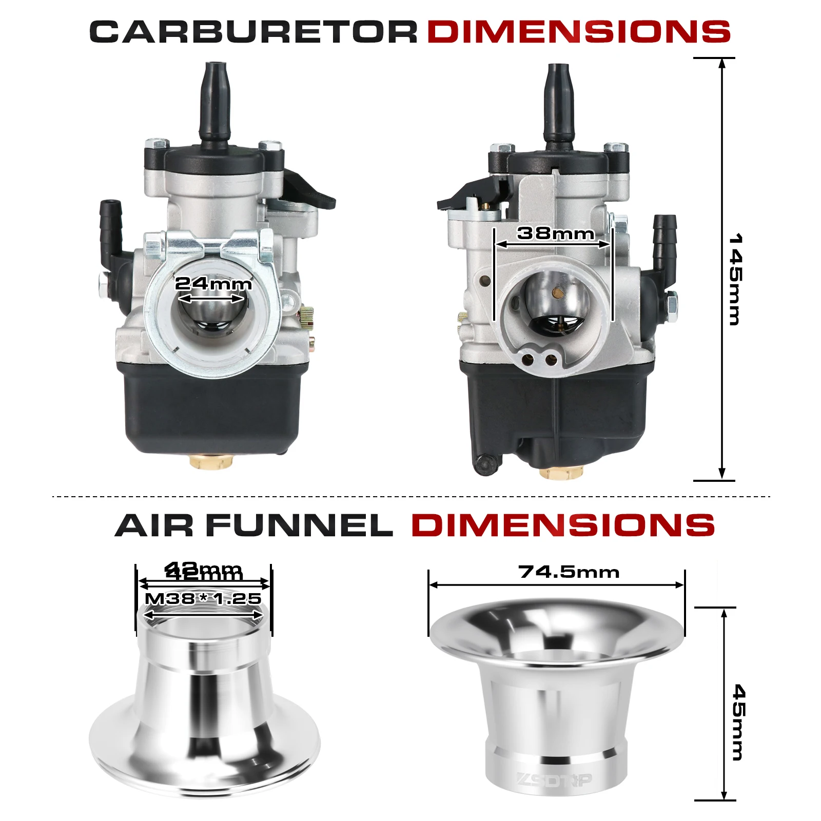 ZSDTRP PHBL Carburetor Air Filter Set For PIAGGIO 250CC MBK 100CC R2710 Dellorto PHBL 20AS 22AS 24AS Carburettor Velocity Stack