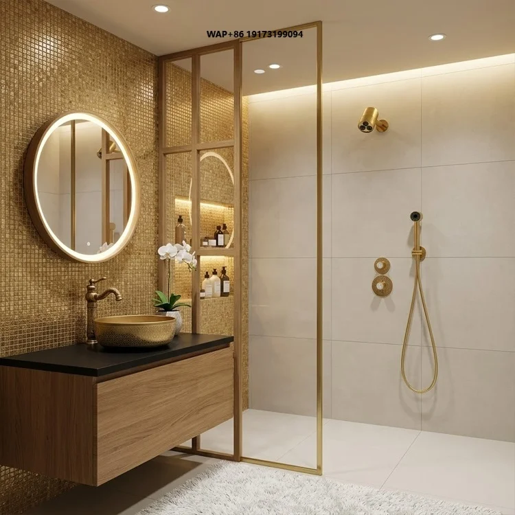 Polish Gold Luxury Thermostatic Concealed Shower Mixer Shower Set Bathroom Brass Faucet