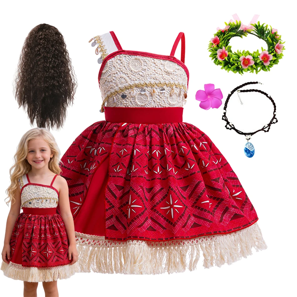 

Платье принцессы из фильма Moana 2, карнавальный костюм Vaiana для девочек, детская нарядная одежда на Хэллоуин с головными уборами, наряды