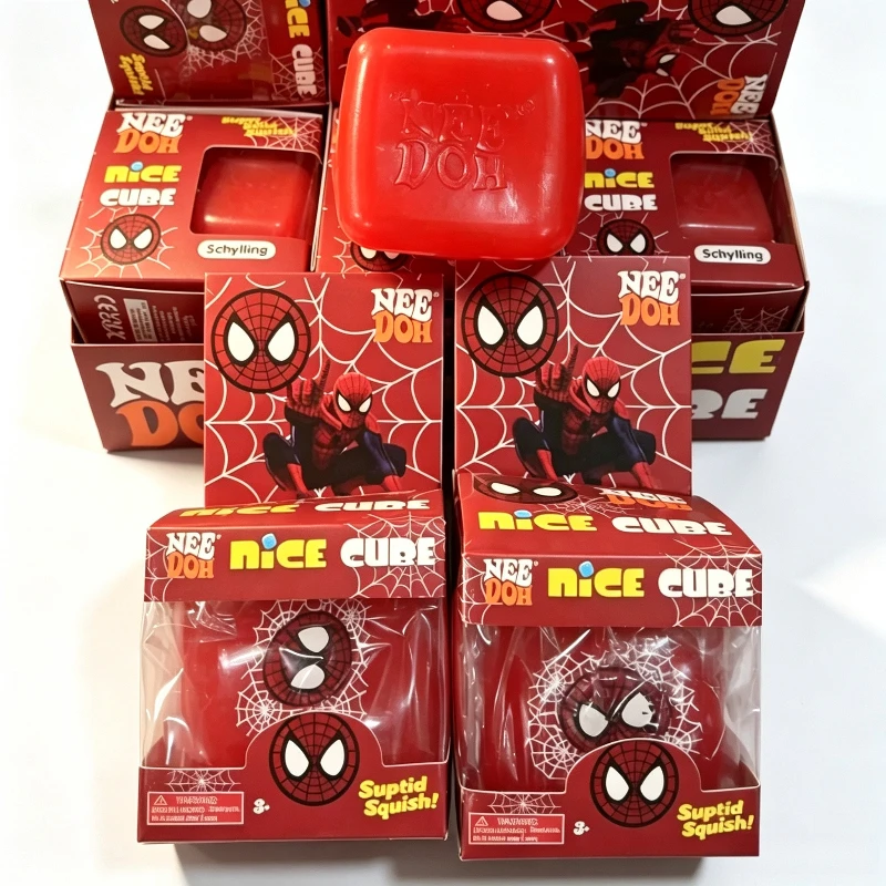 Needoh Ice Cube Spider‑Man Squishy Toy, Maltose Block Stress Relief Fidget Toy, Cute Rebound Squeeze Vent Toy for Kids Adults