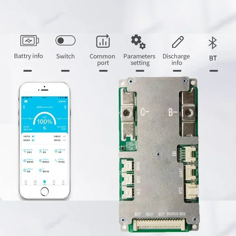 New JBD 7S 8S 10S 11S 12S 13S 14S 15S 16S 17S BT APP Smart BMS 24V 36V 48V Li-ion LiFePo4 Lithium Battery 40A 60A 80A 100A 120A