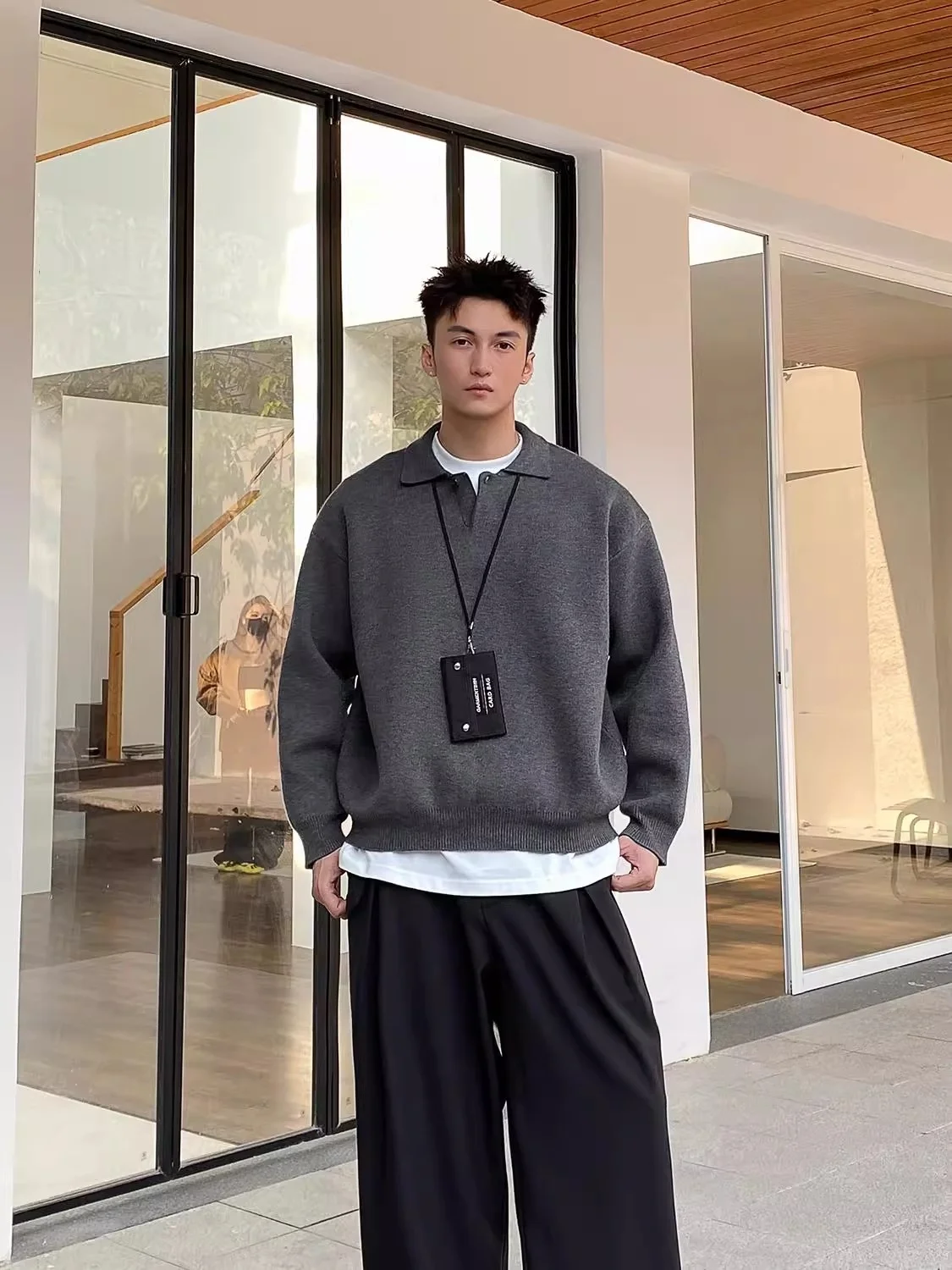 

Мужской вязаный свитер с воротником-стойкой в стиле ретро, осенне-зимняя новинка, с V-образным вырезом, на пуговицах, с длинными рукавами, мягкий, повседневный, свободного кроя