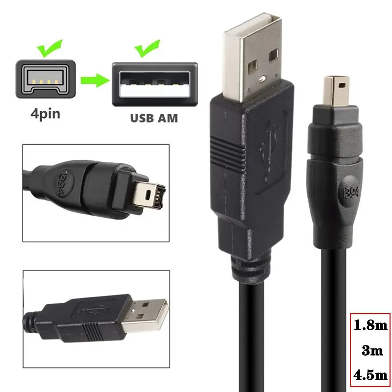 USB Male to FireWire IEEE 1394 4-Pin Male Adapter For Sony Digital Camera DV Machine, Dual Shielded Positive Label Black Cable