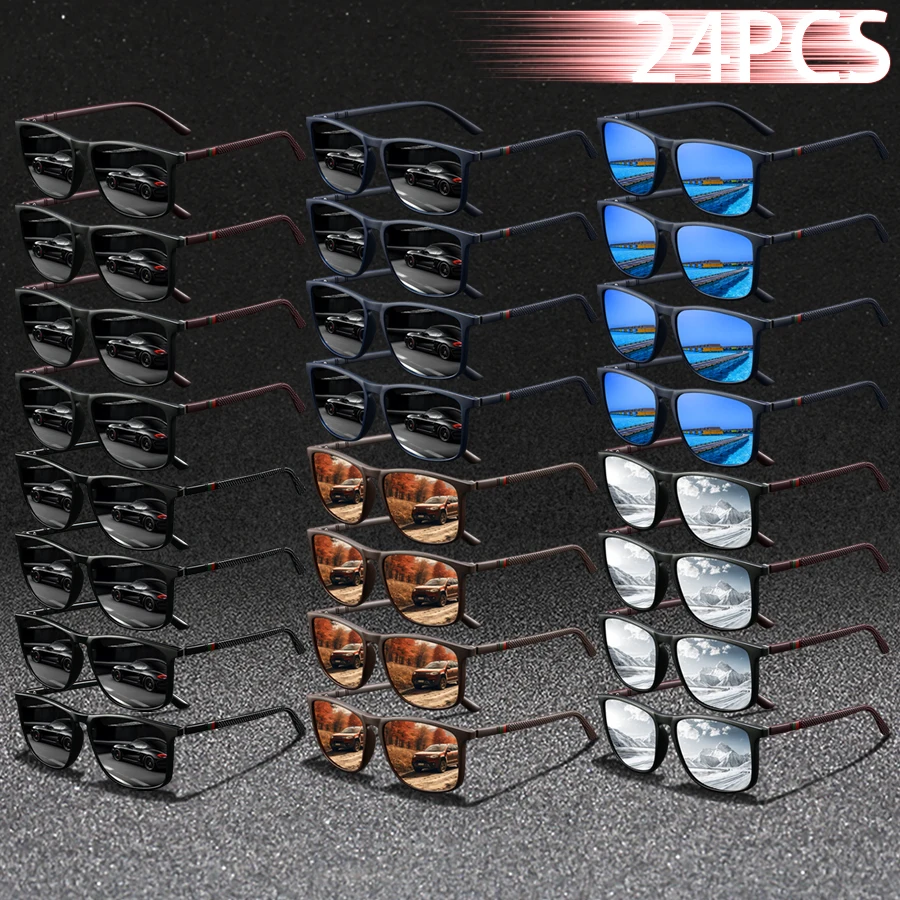 24 PCS Fashion Colorful stripes Vintage Square Sunglasses For Men Women Driving Brand Designer Sun Glasses Man Eyewear UV400