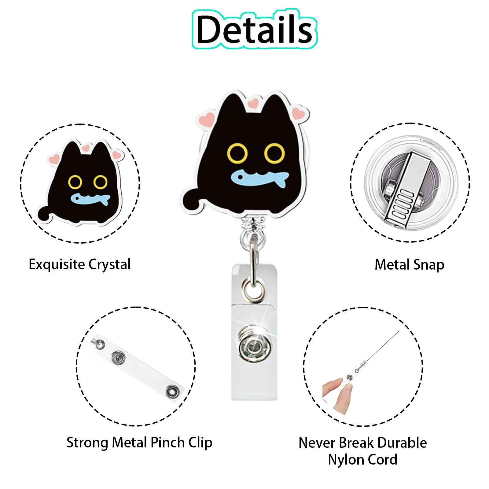 

Милый маленький черный кот, выдвижной поворотный держатель для бейджа, катушка для бейджа для медсестры, доктора, студента, учителя, офиса, школы, подарок