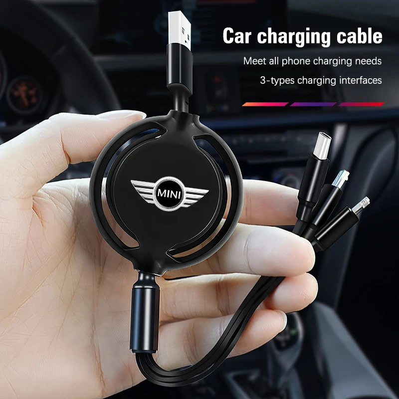 Cable de datos de carga Interior de coche, cargador de teléfono escalable 3 en 1 para MINI Cooper R56 F56 R50 JCW Cabrio Aceman Countryman Clubman