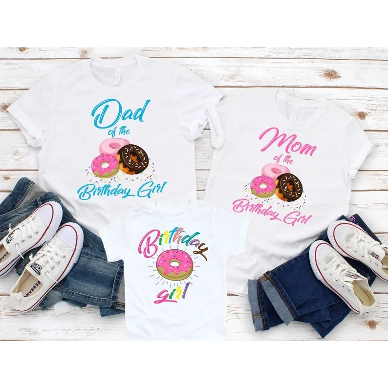 Funny Family Birthday Gift Family Matching Clothes Donut Print T-shirt for Daddy Mommy Kid Son Daughter T Shirt Top Outfit White