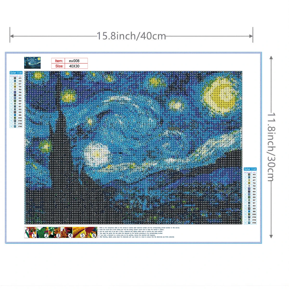 DIY Diamond Painting Kit Round Diamond Van Gogh\'s Starry Sky Full Diamond Mosaic Home Decoration Painting Cross Stitch Kit