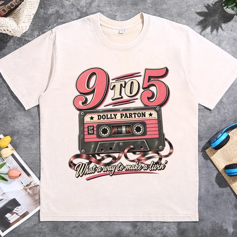 Dolly Parton Vintage Washed Kassetten-T-Shirt, Retro-Country-Musik-T-Shirt, Baumwoll-T-Shirt mit kurzen Ärmeln und Rundhalsausschnitt, lässiger Y2k-Stil. – Detail 3
