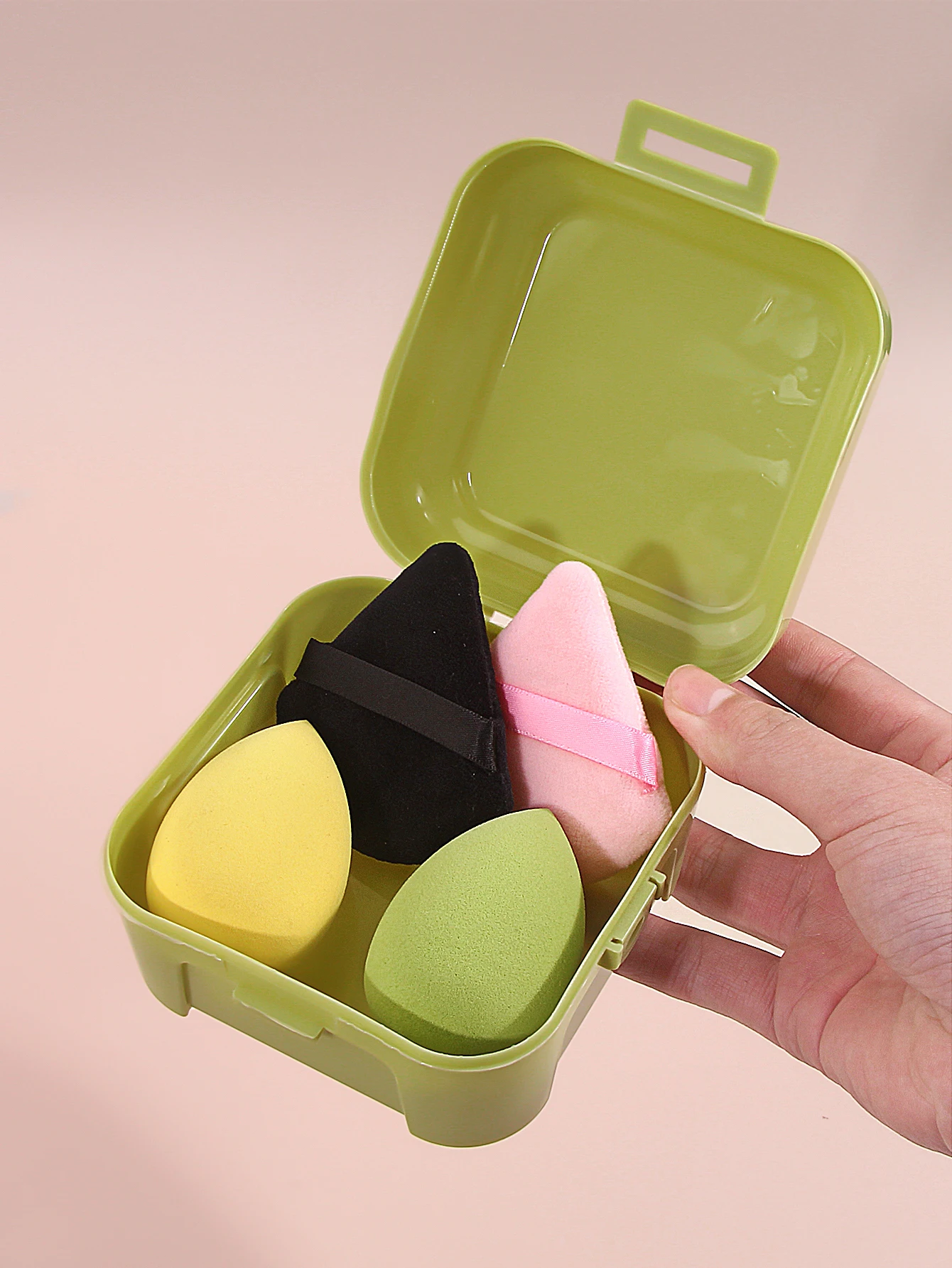 4 قطع من خلاط التجميل فائق النعومة متعدد الألوان ومجموعة منتفخة مسحوق مثلثة مع صندوق تخزين - أدوات إسفنجية تجميل رطبة/جافة ذات الاستخدام المزدوج #4