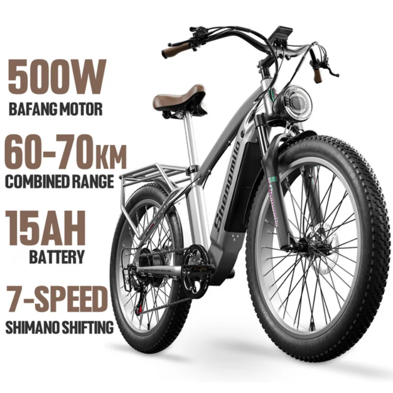 

SHENGMILO MX04 EU Warehouse Retro Electric Bike 26" Fat Tire 48V 500W BAFANG Motor 15ah Removable Battery EBIKE Drop Shipping