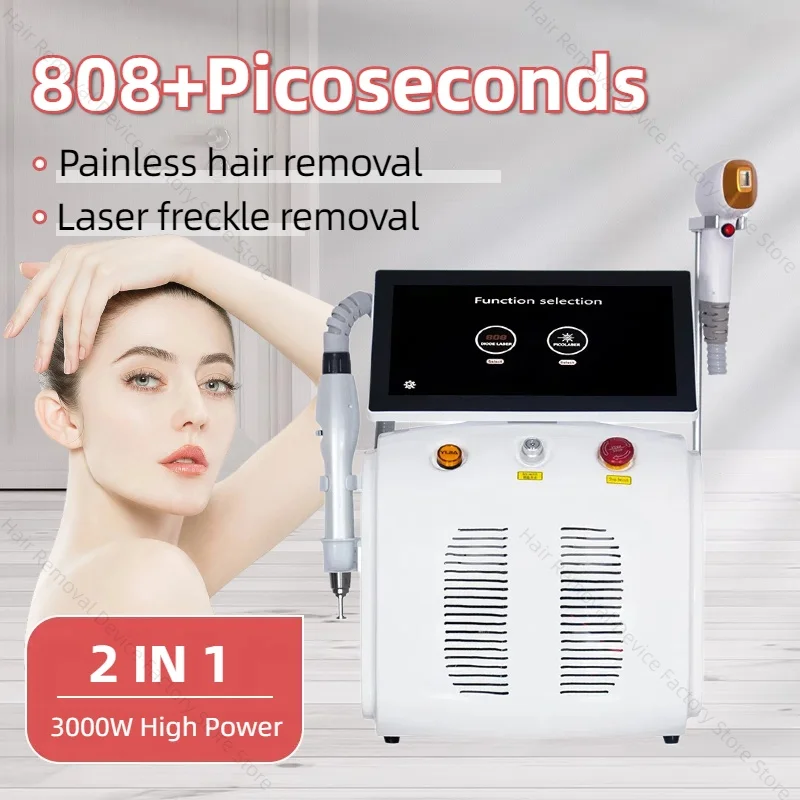 

2 in 1 808 Diode Laser Hair Removal Tattoo Removal Machine Professional 3 Wavelengths 755 808 1064nm Painless Hair Removal
