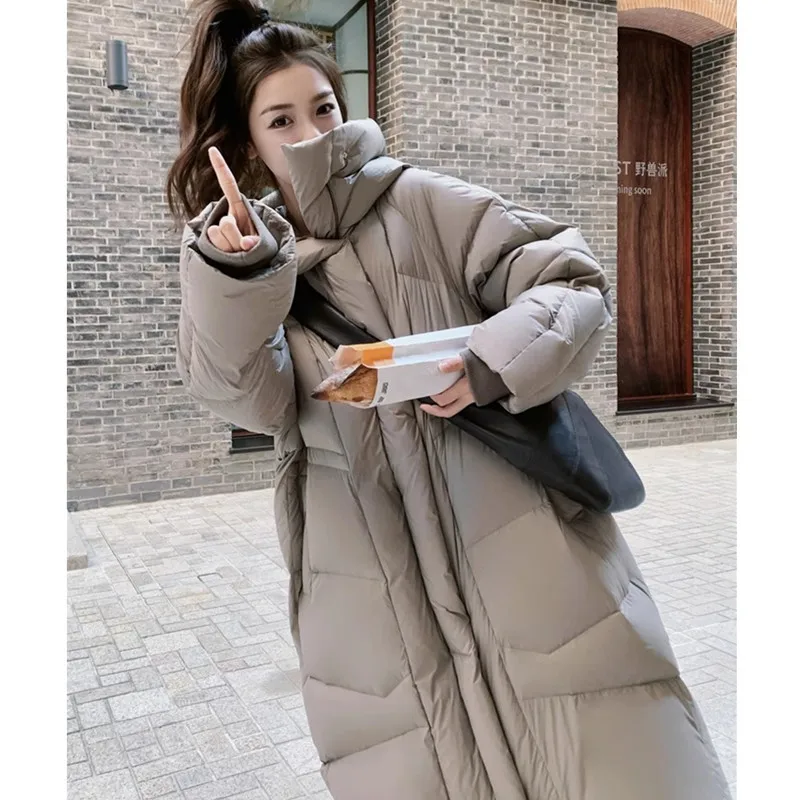 High end Grey Long Down Snow Jacket Women's Winter 2024 New Fashion Thicken Warm Duck down Coat Windproof Hooded Parkas Overcoat