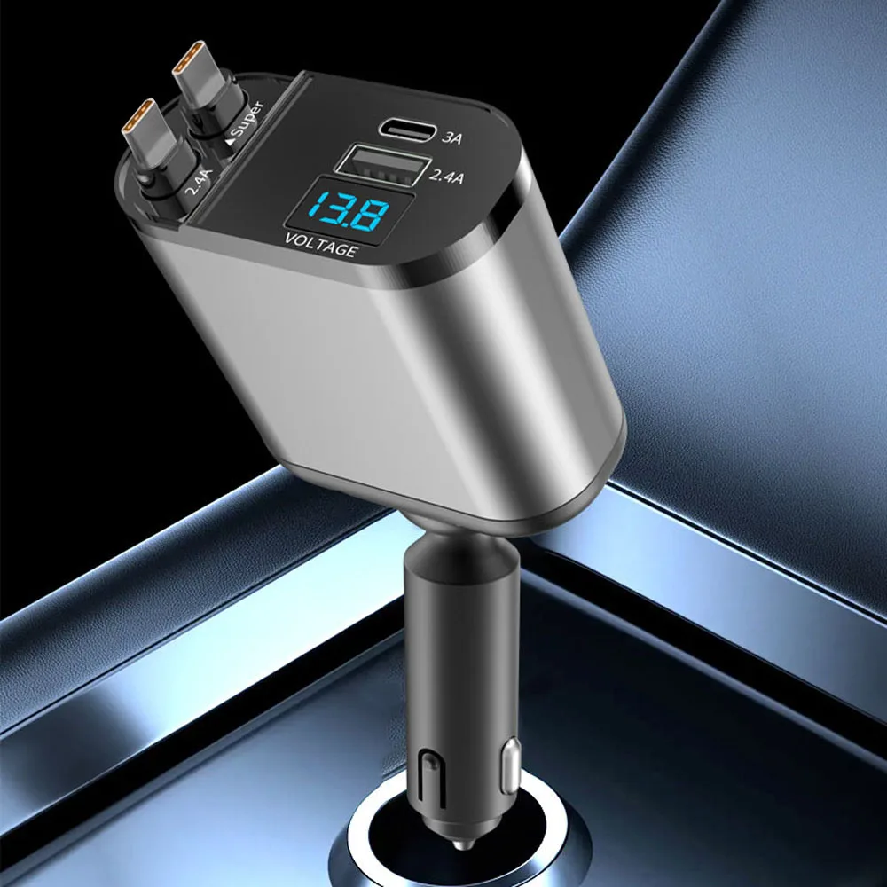 

Car Charger Super Fast Charging Multifunctional Cigarette Lighter Telescopic Cable PD Fast Charging Mobile for Phone