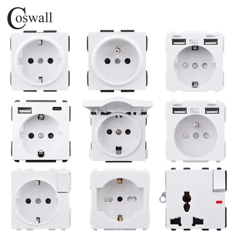 COSWALL C1 E20 X2 L1 S08 White EU US UK Italian Chile Universal Socket Type-C USB Charger Waterproof Lid Audio Outlet Module DIY