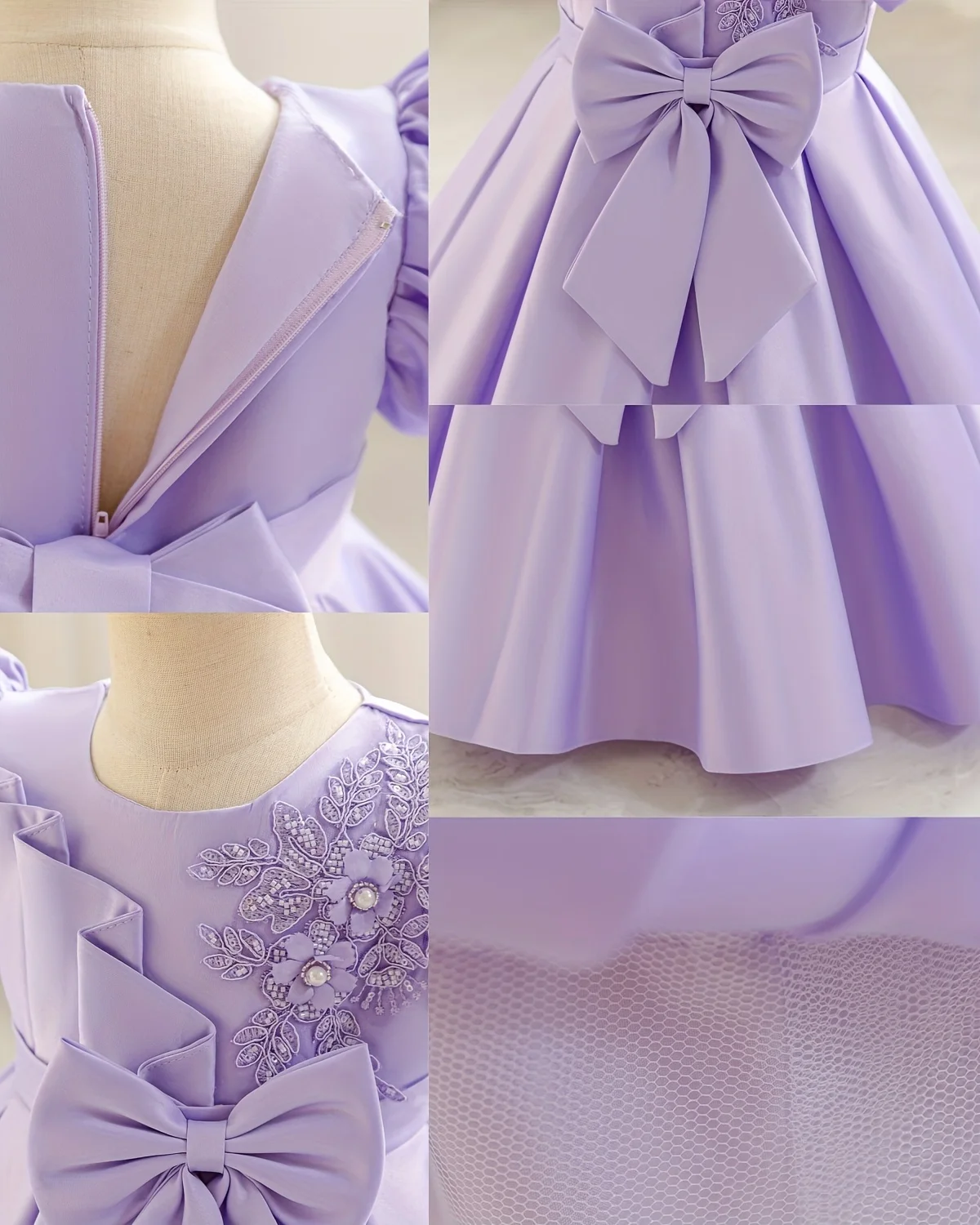 Geburtstagskleid, Babykleid, Einjähriges-Prinzessinnenkleid, Satinkleid, Schleife, Stilvolles Prinzessinnenkleid, Partykleid, Halloween – Detail 6
