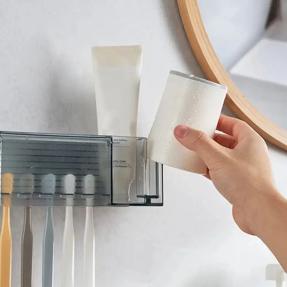 Plastic Toothbrush Storage Rack White/Grey Punch-free Toothbrush Toothpaste Holder Dustproof Wall Mounted