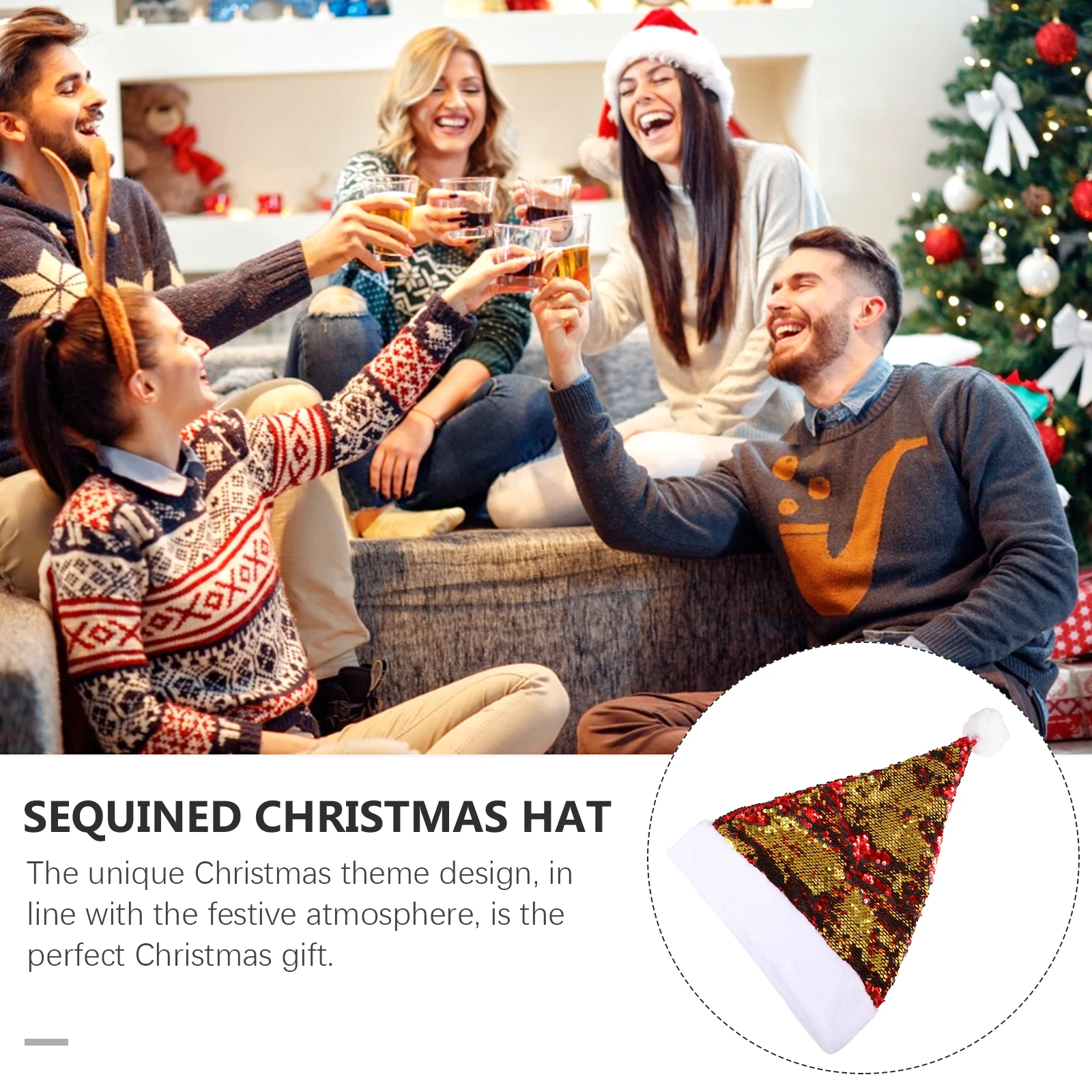 

Adult Christmas Hat Shiny Sequin Cap Not Fade Deform Perfect Party Decoration Costume Accessory Stage Props Unique Theme Red