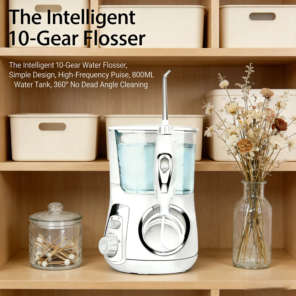 

Electric Water Flosser 10 Modes 5 Nozzles 800ML Desktop Dental Irrigator Family Teeth Cleaning